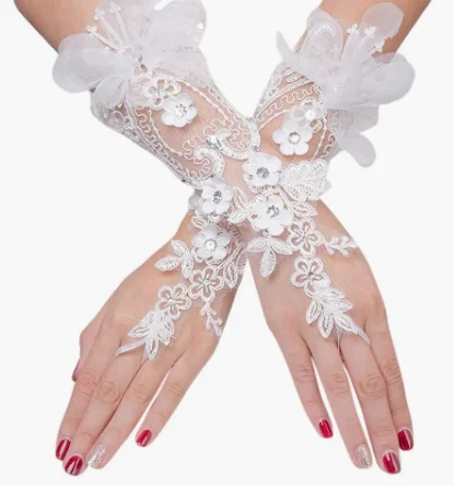 Women Wedding Prom Party Elegant Satin Lace Gloves Bridal Gloves for Flower Girls