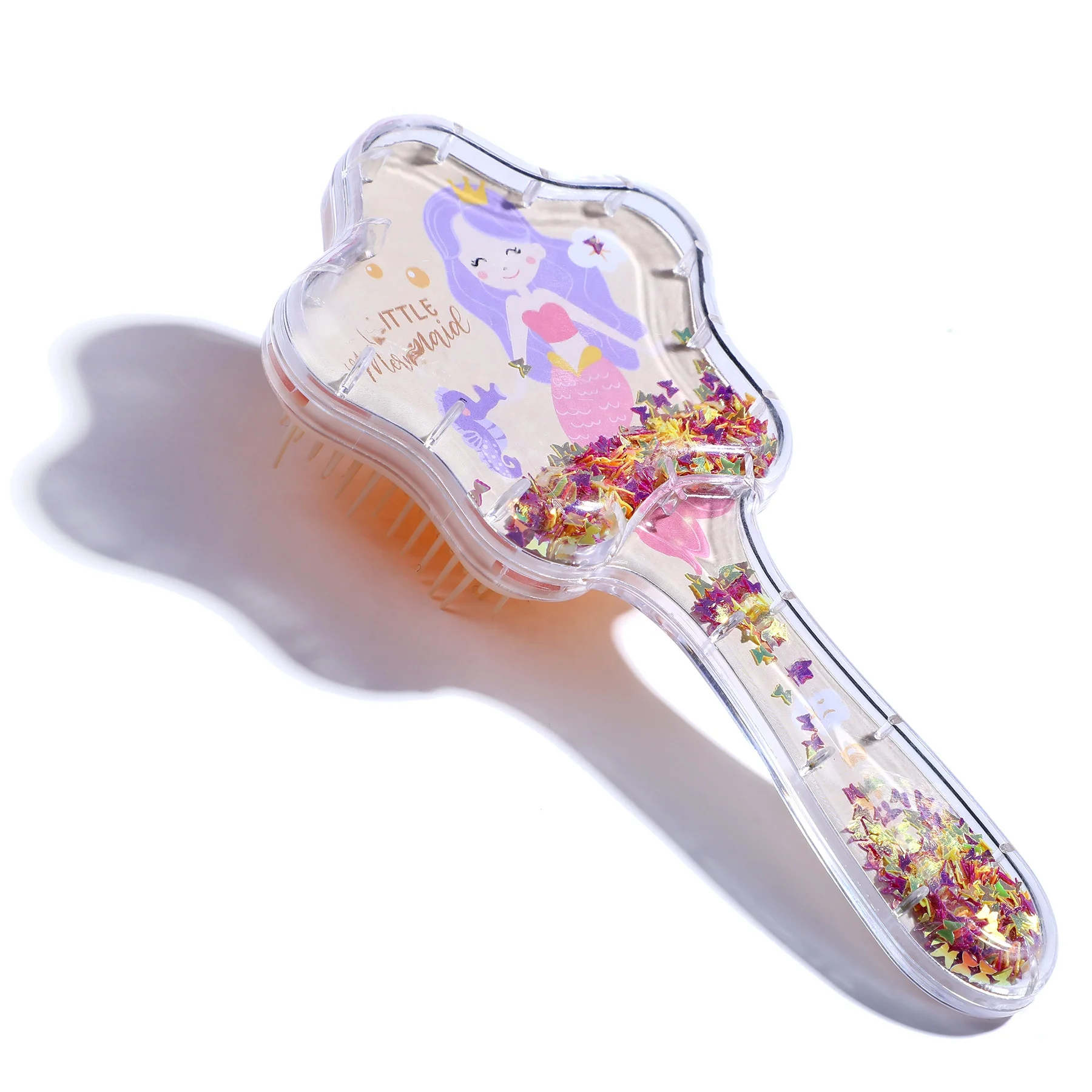 New Mold Star Shape Mermaid Portable Hairbrush Shiny Glitter Easy-take Hair Brush Transparent Smooth Hair Detangling Hairbrush