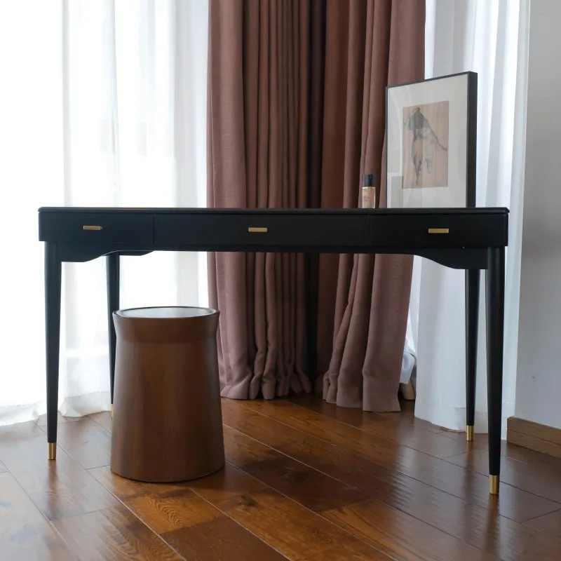 Oak Console Desk Table with Adjustable Shelves