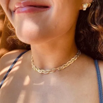 N1904 Triple Layered Snake Chain Choker Necklace Twisted Herringbone 316L Stainless Steel Necklace Minimalist Hip Hop Jewelry