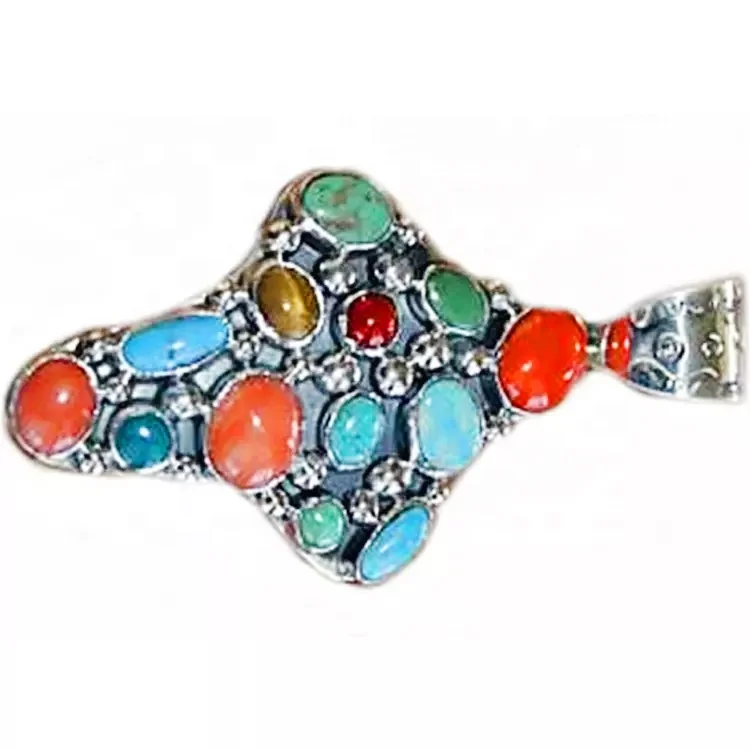 Бирюзовый кулон крест серебряные подвески в индийском стиле или Подвески тематические