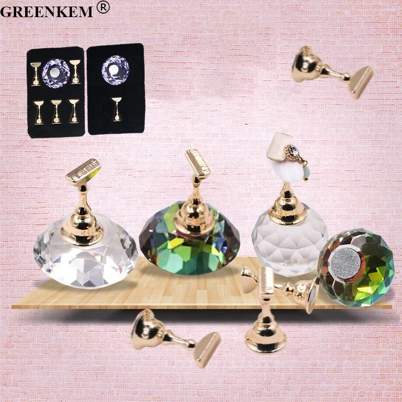 New 1Pcs 5Pcs Reusable Crystal Acrylic Nail Practice Stand Lotus Base Nail Tip Stand With Magnetic Nail Practice Display Stand