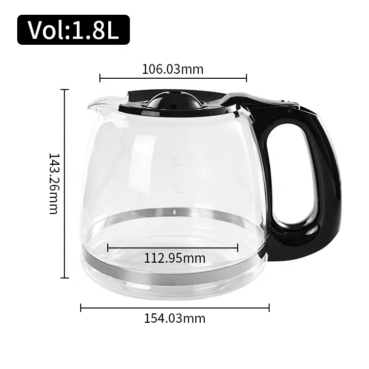 Hot sale Replacement 12-Cup Glass Carafe borosilicate glass coffee maker glass pot Compatible with  B&D household drip cafe pot