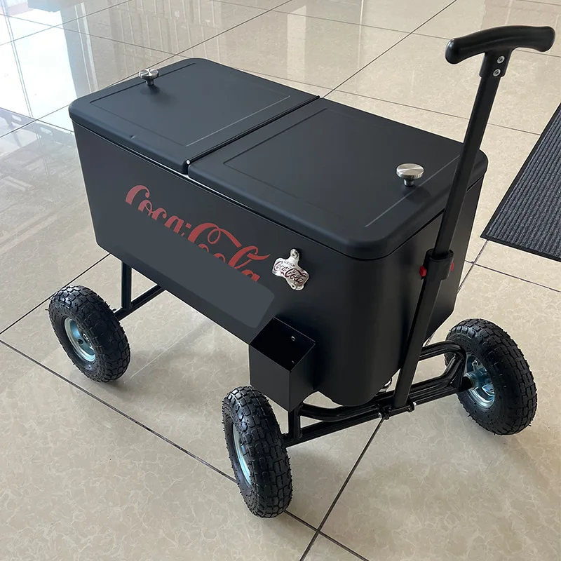 80L Trolley Rolling Retro Style Metal Bucket Incubator Portable Outdoor Camping Fishing Picnic Drink Insulated Ice Box