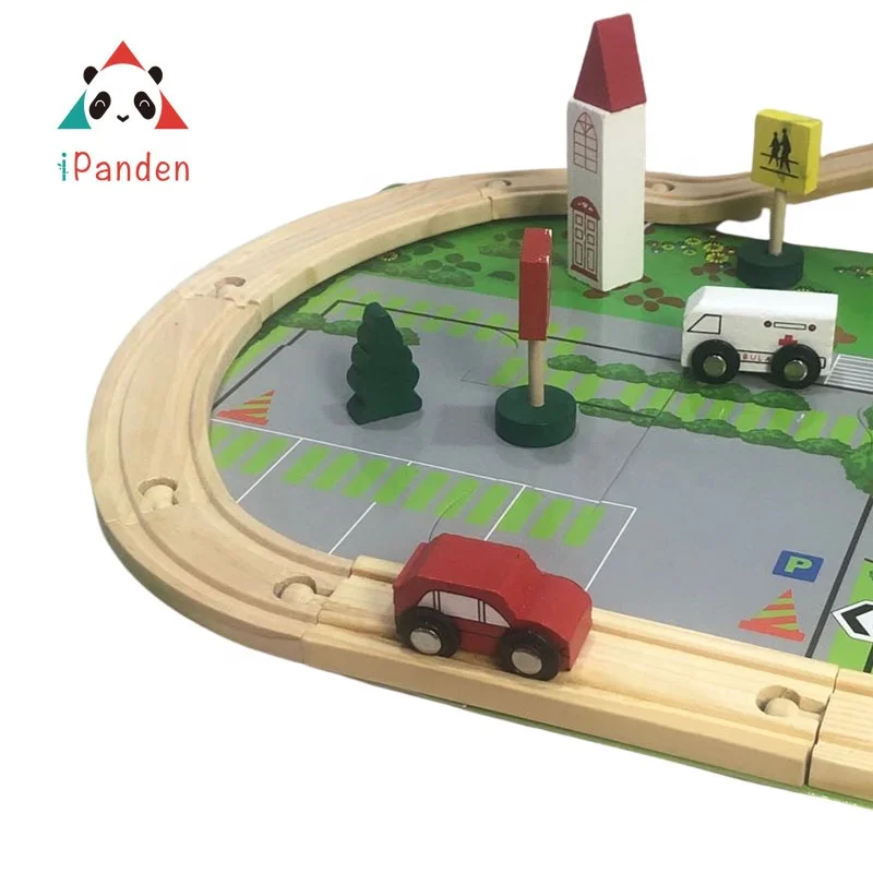 Wooden Railway Train Set DIY Intelligence 40PCS Track Toys For Kids Wooden Car 36 PCS