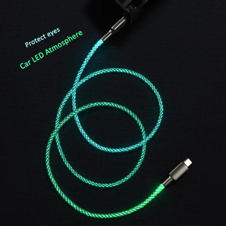 2022 new release RGB LED USB cable Type-C  Charger Cable 66W Mobile Phone Charger 6A Fast Charging Cable for iPhone 13