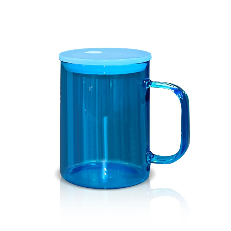 AGH USA China Warehouse 15oz Colorful jelly Sublimation Glass Mug glass beer can With Handle with Colored Lids for DIY Printing