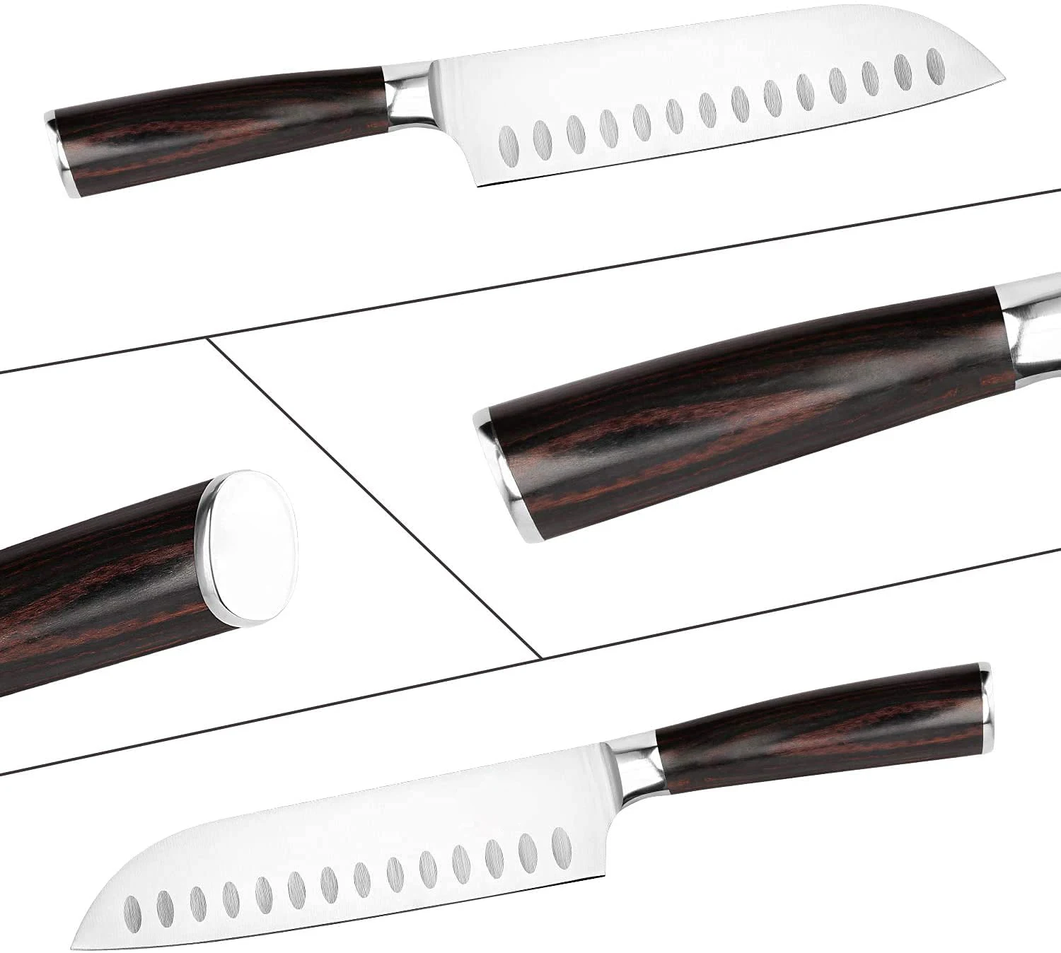 German 7 inch kitchen knife stainless steel santoku knife with pakka wood handle