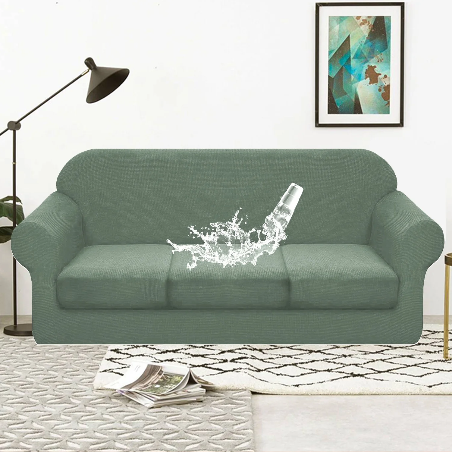 Hot Sale 4 Pieces Elastic Jacquard stretch sofa cover 3 seats 3 Seaters Sofa sofar cover for sofa couch waterproof slipcover