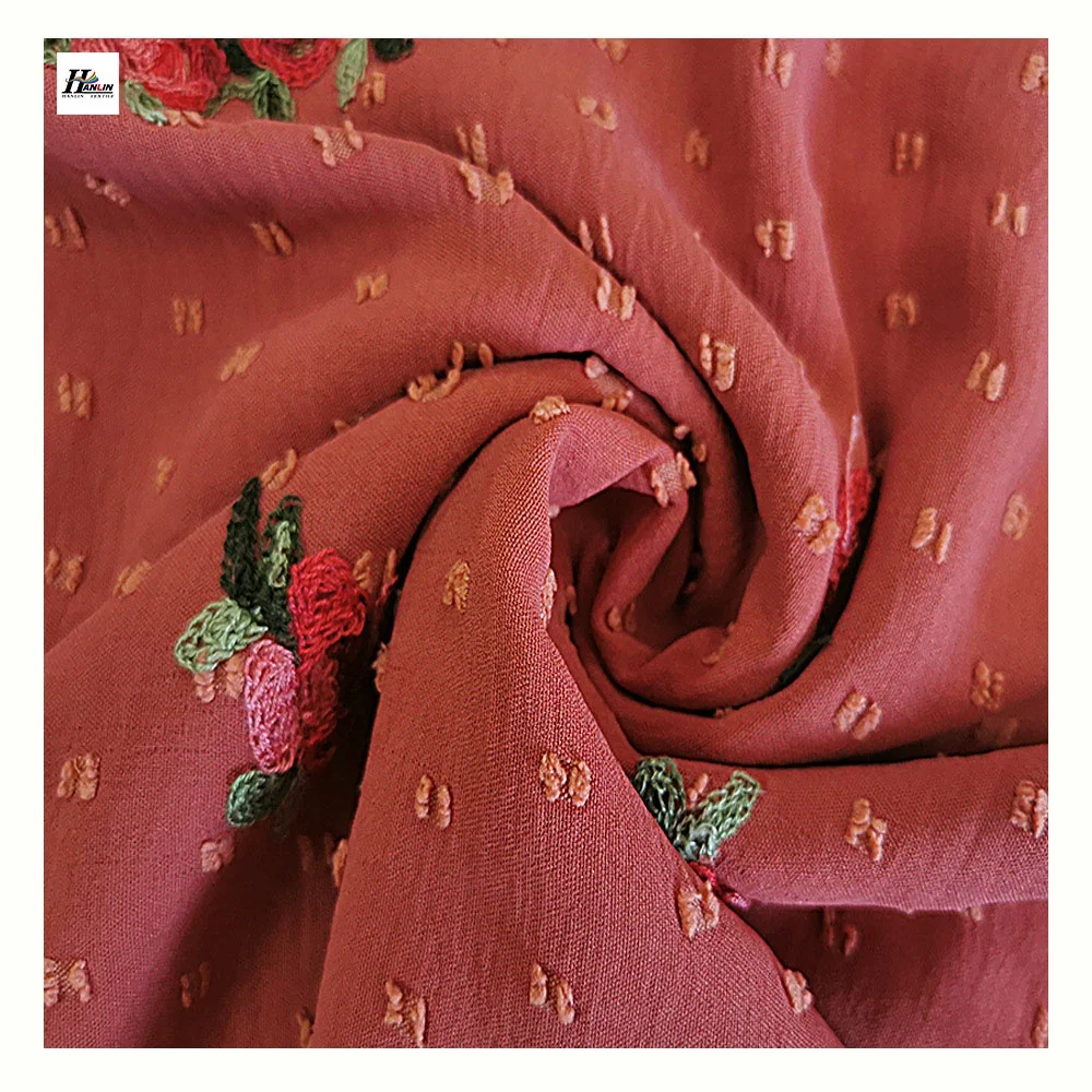 Cheap super soft woven 170gsm jacquard dots 100% polyester airflow CEY embroidery fabric for malaysia