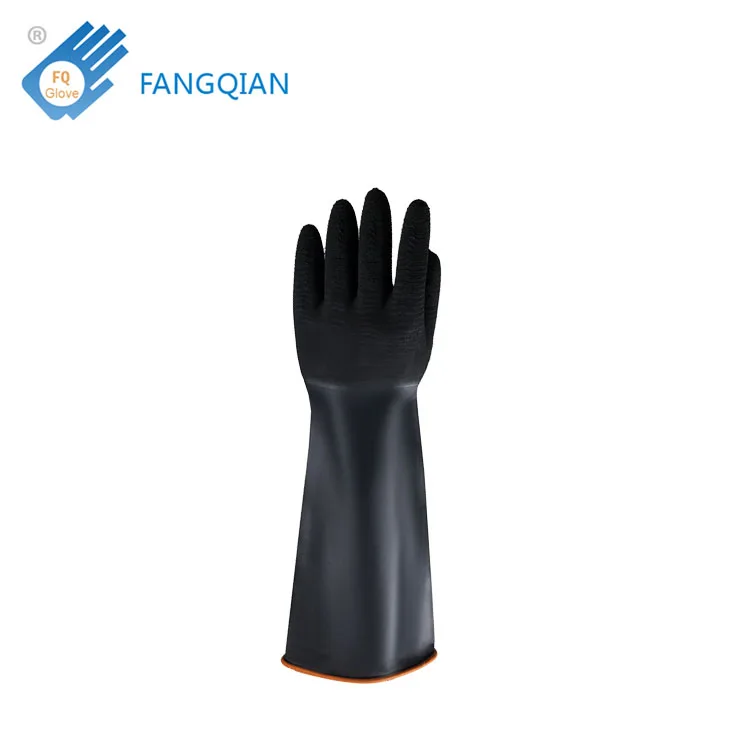 FQGLOVE manufacturing 35/45/58cm rough palm black industrial chemical latex glove heavy duty latex gloves
