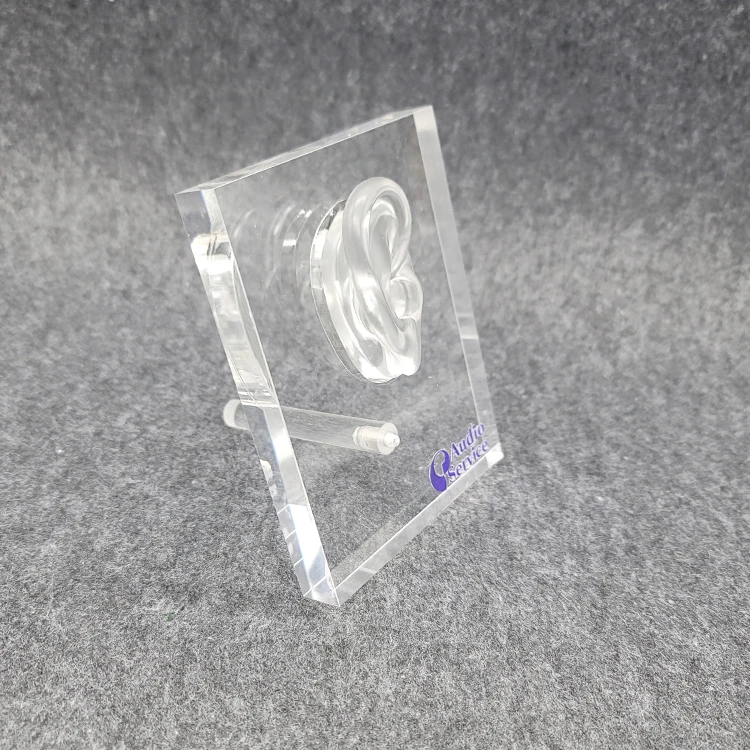 factory direct hearing aids display stands with single silicone ear models on