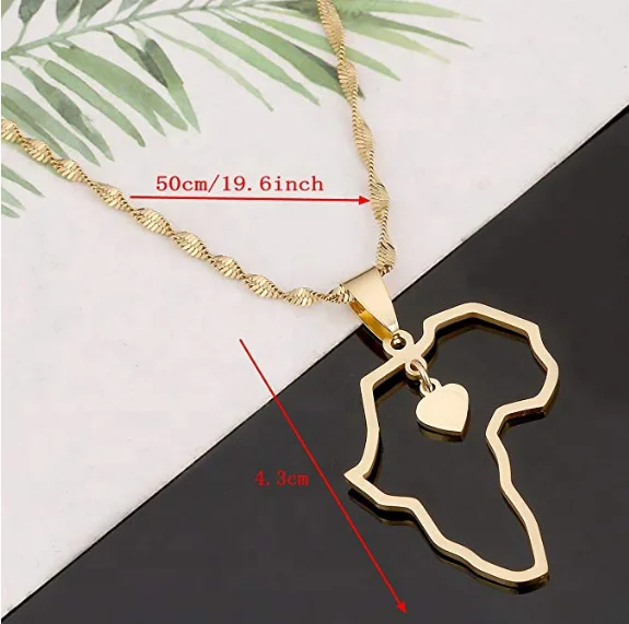 Map Of African 18k Gold Plated Stainless Steel Custom Jewelry Fashion Africa Continent Map Pendant Necklace
