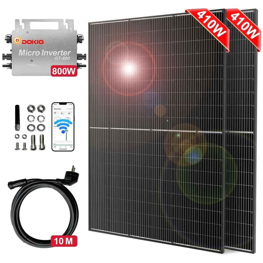 DOKIO 800W Solar Panel Set Lithium Battery Inverter Plug Play Balcony Solar System MPPT Controller Home Complete Kit-EU Stock