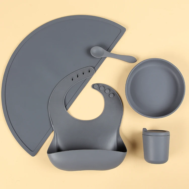 Gift Box Set Newborn Tableware Silicon Food Grade Suction Plate With Placemat For Baby Eating