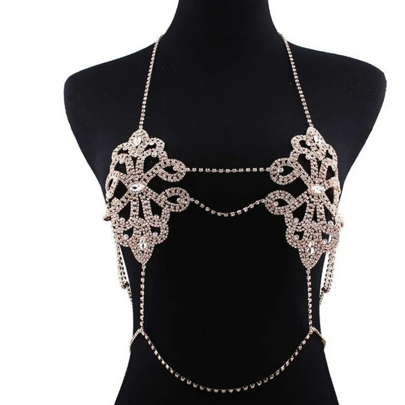  Luxury Crystal Rhinestone Flower Nipple Bra Chain Body Jewelry Sexy for Women Bikini Beach Dance