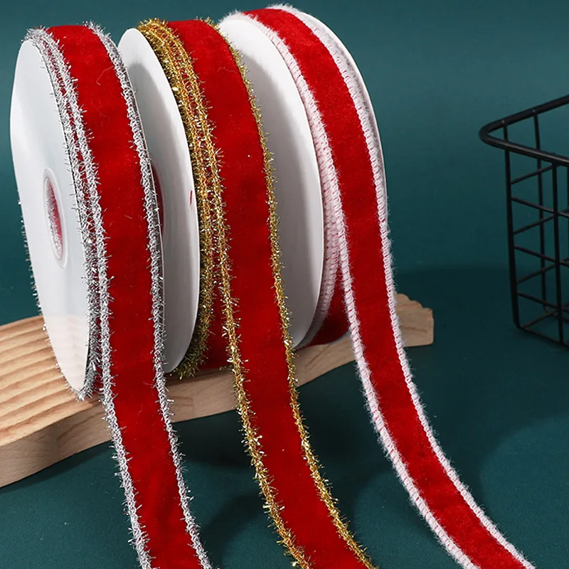 New Year Decorative DIY Handmade Bow Accessories New Gold Wool Flocking Belt Festive Red Velvet Velvet Satin Grosgrain Fabric