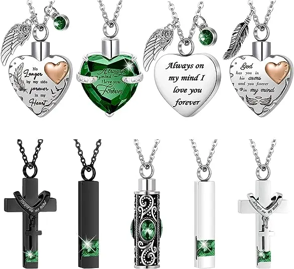 Mix Styles Birthstone Cremation Heart Urn Necklace Ashes Jewelry for Women Men Keepsake Pendant Memorial Locket Ash Holder