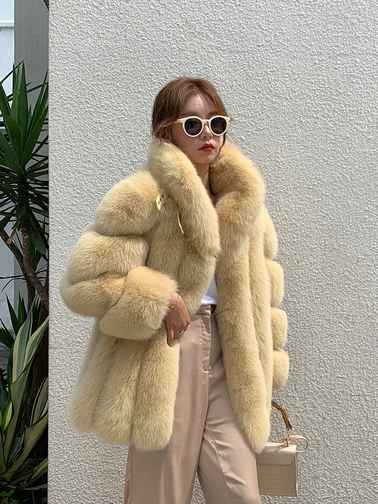 Black Friday Sale QIUCHEN QC2120113 Ready to Ship Fashion Winter Luxury Fluffy Fur Jacket Womens Thick Warm Fox Real Fur Coat
