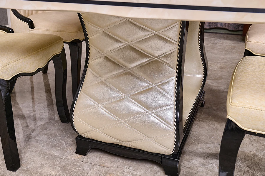 home luxury dinning table 4chairs indoor wooden frame square marble top dining woody table