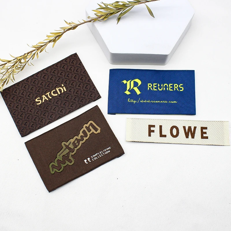 Stick on size heat transfer custom brand labels luxury woven label care labels for clothing