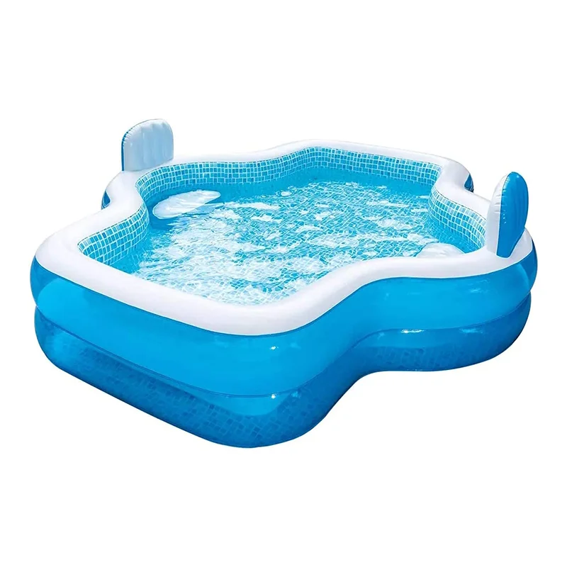 New Version Family Pool 10 Feet Long 2 Inflatable Seats with Backrests Big Above Ground Garden Backyard Water Party