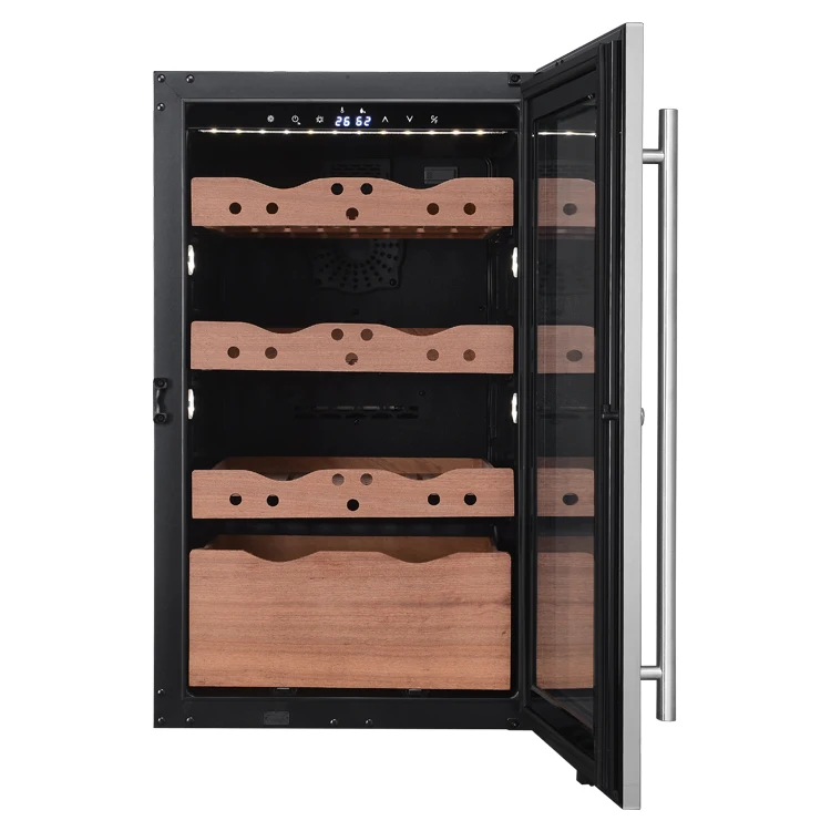Cedar Wood Cigar Storage Cabinet Glass Door Display Cigar Fridge Stable Humidity Fans Cooling No Frost Cigar Humidor