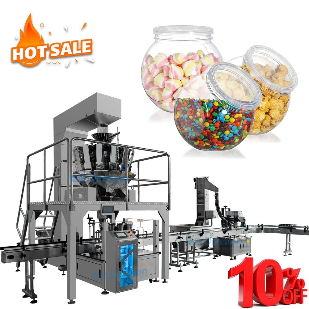 High Speed Automatic Candy Jar Filling Packing Line Popcorn Chocolate Soft Candy Snack Food Bottle Filling Capping Machine
