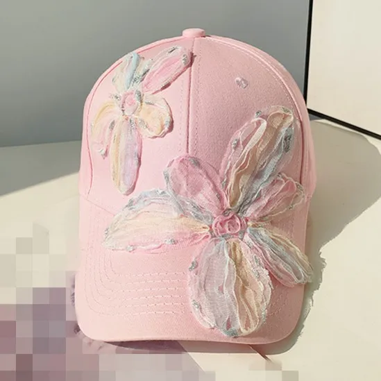 new women fashion chic cotton dad hat golf tennis sports baseball hat Sun Protection trucker hat with 3d flowers