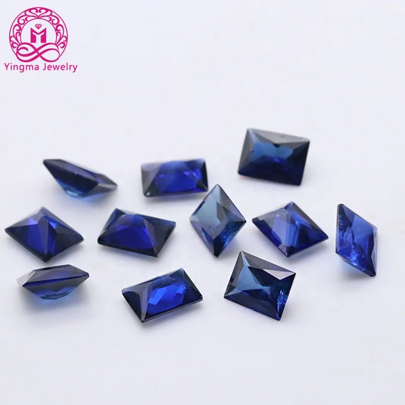 Loose sapphire blue gemstone 2x4mm to 10x12mm 32# 34# rectangle shape synthetic corundum gems