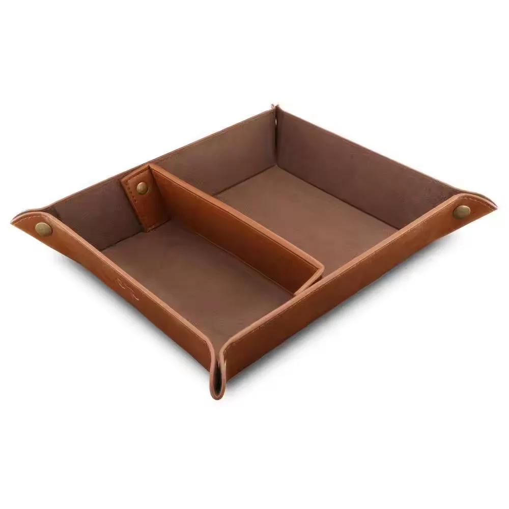 Pu Leather Bedside Nightstand Desktop Tray For Key Coin Wallet Watch