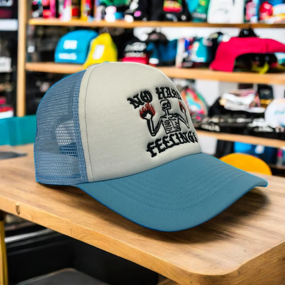 Muti Colors Custom Printed 5 Panel Unisex Mesh Snap Back Trucker Hat 3D Embroidered Patch Bulk for Adults Sports Scene