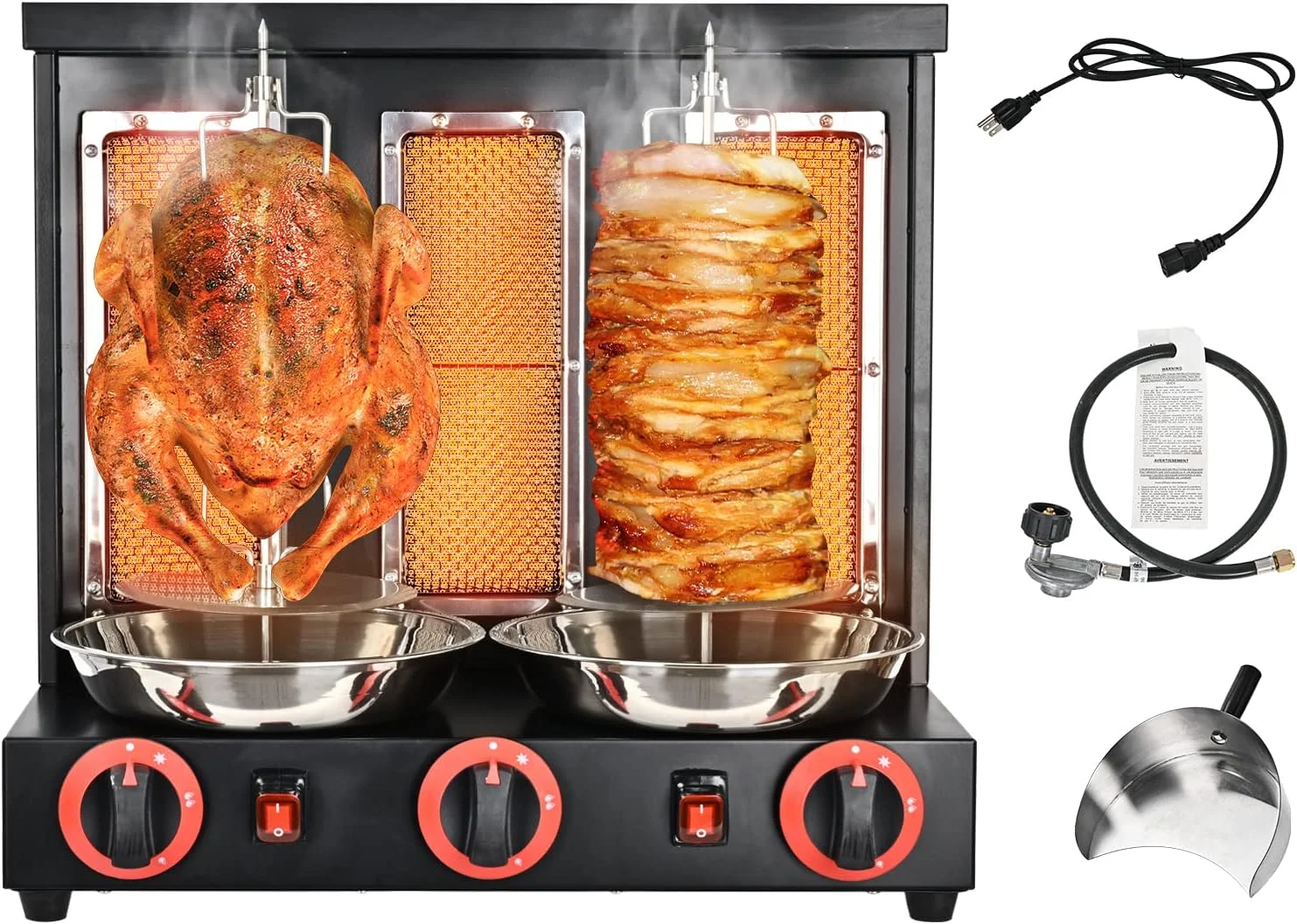 Hot Selling Multifunction Three Head Commercial Gas Mini Shawarma Kebab Making Machine With Food Grade Stainless Steel