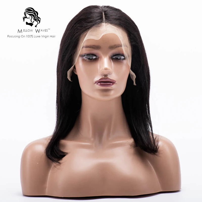 
Mellow Waves Wigs Lace frontal human hair wigs straight wave Short Bob Wig 150% density Peruvian Hair For Woman 