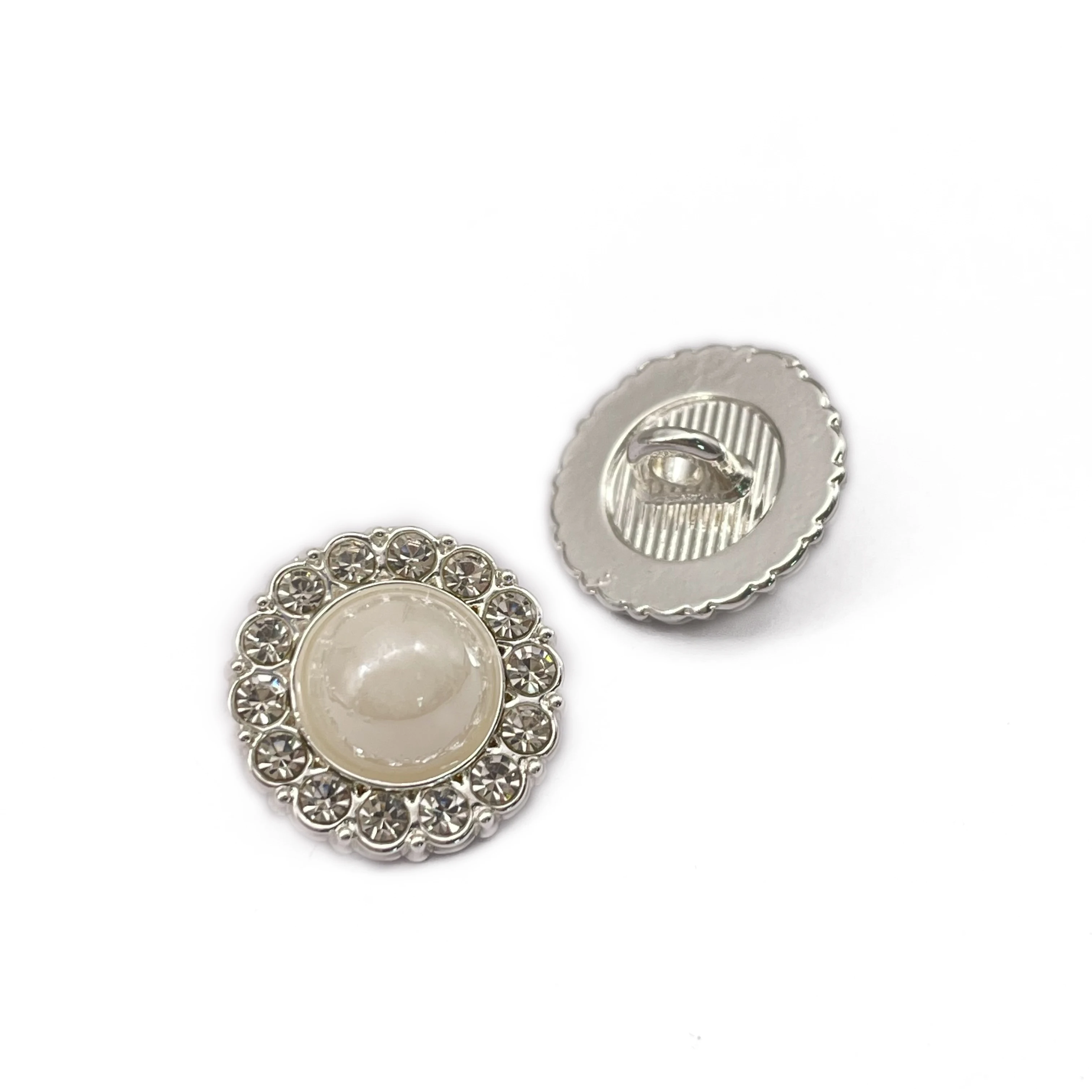 15mm Manufactures high quality metal Diamond pearl silver shirt button for clothing