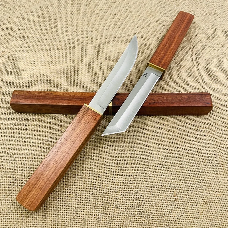 2025 NEW PL Southeast Asia Hot selling Twin drop tanto blade hunting knife D2 Steel fixed blade knife Self-defense EDC knife