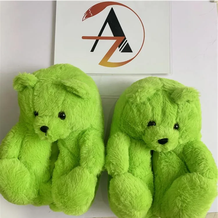 New Style Cute Winter Warm Girl Slides Anti-Slip Cartoon Plush Teddy Bear Slippers For Women