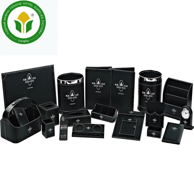 Wholesales dark brown hotels leather accessories leather amenities set
