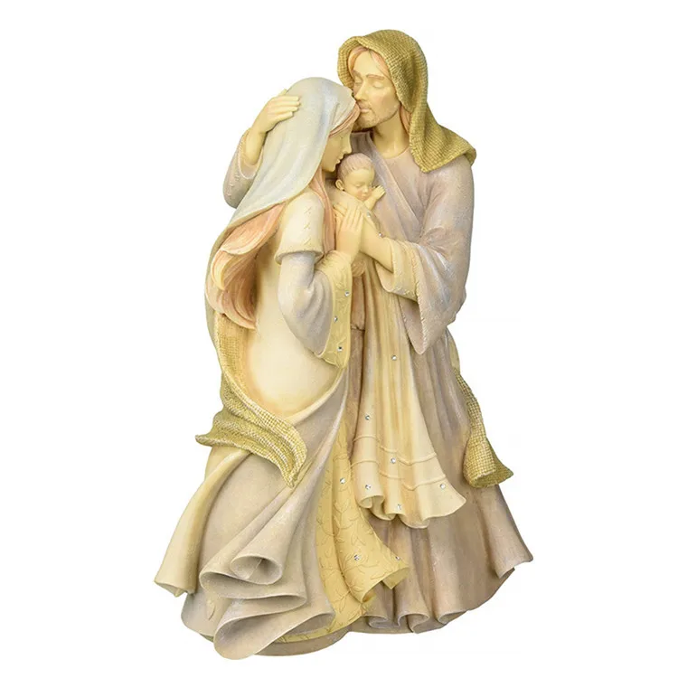 Resin Statue Of The Virgin Of Jesus With a Family Of Three In The Manger Group Resin Figurine
