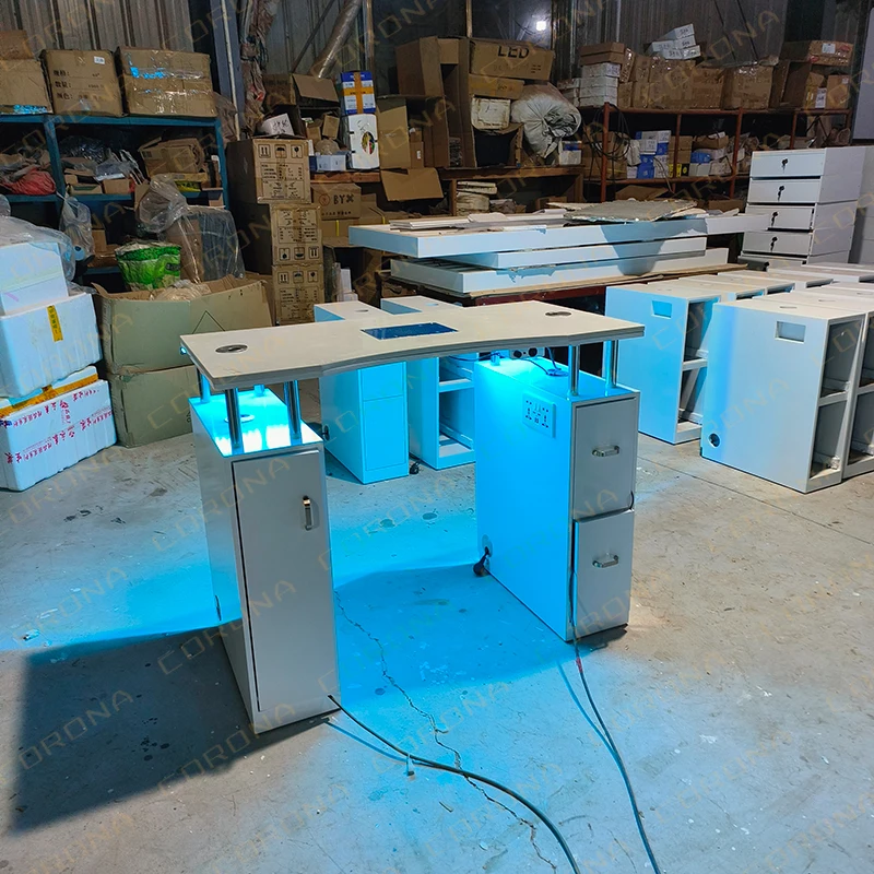 Nail Salon Furniture Modern High Gloss Marble Top Nails Bar Station Manicure Table With Fan