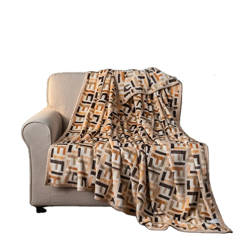 Flannel Fleece Blanket Fashion Design-E Single Ply Reversible Soft Warm Luxury H-Letter Printed Throw Blanket