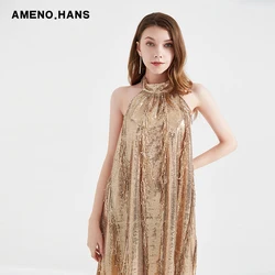 Custom Sweetheart Shiny Golden Formal Gown Sparkle Woman Evening Dress