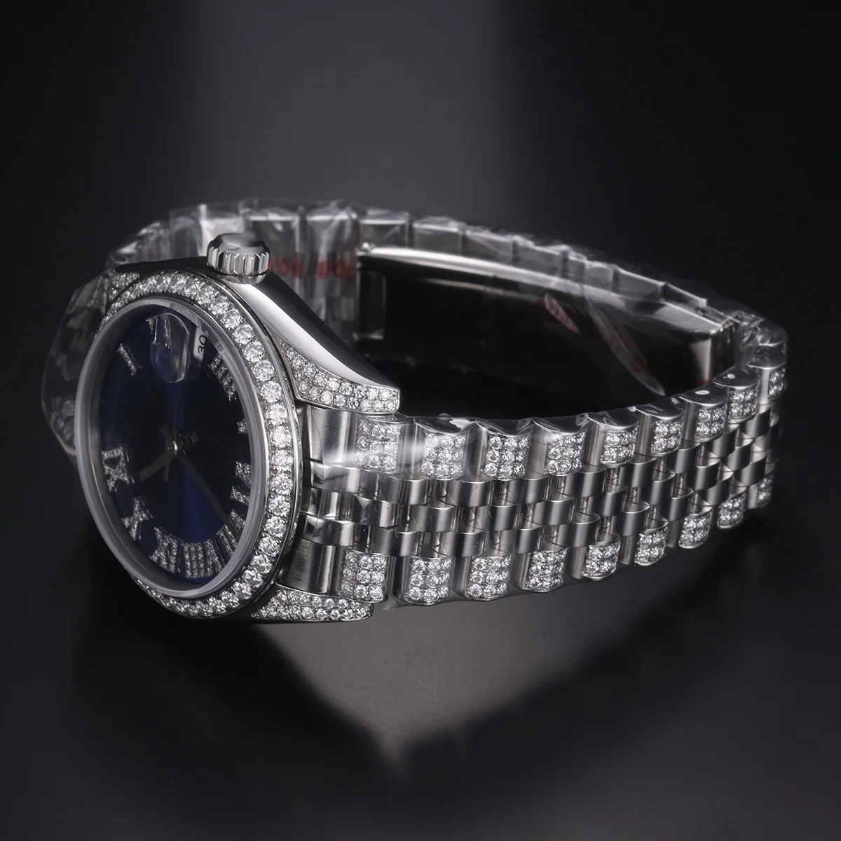 Custom Fashion Luxury Bling Hip Hop Full Iced out Moissanite Diamond Stainless Steel Multi-function Mechanical Watches