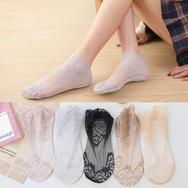 Cool transparent crystal glass stockings ladies short tube socks women summer thin section