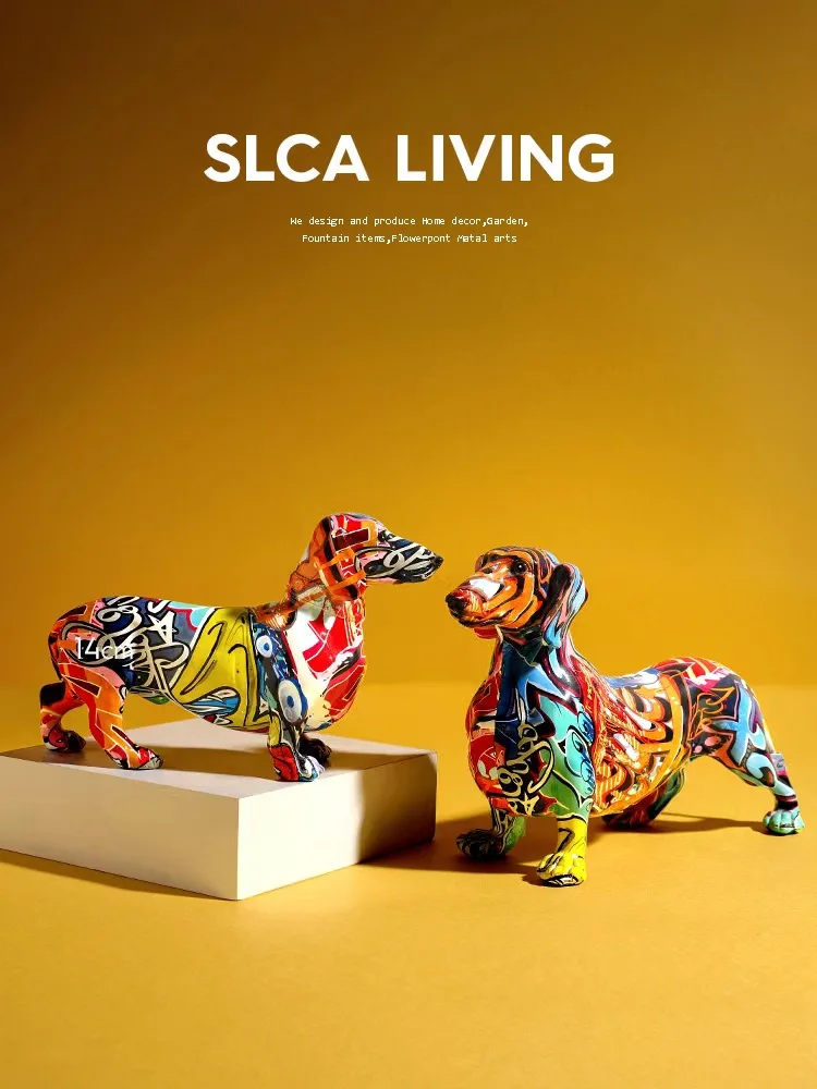 New Animal Colorful Popular Hot Sell Living Room Home Decorative Luxury Ornaments Dachshund Dog Sculptures Handicrafts