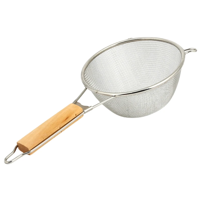 Kitchen Metal Strainers Colanders Stainless Steel Fine Mesh Strainer With Wooden Handle For Food Noodle Fruits And Vegetables