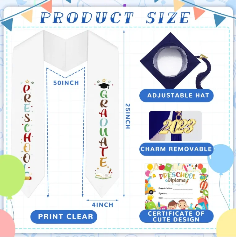 Wholesale design custom high quality children graduation gown preschool with hat