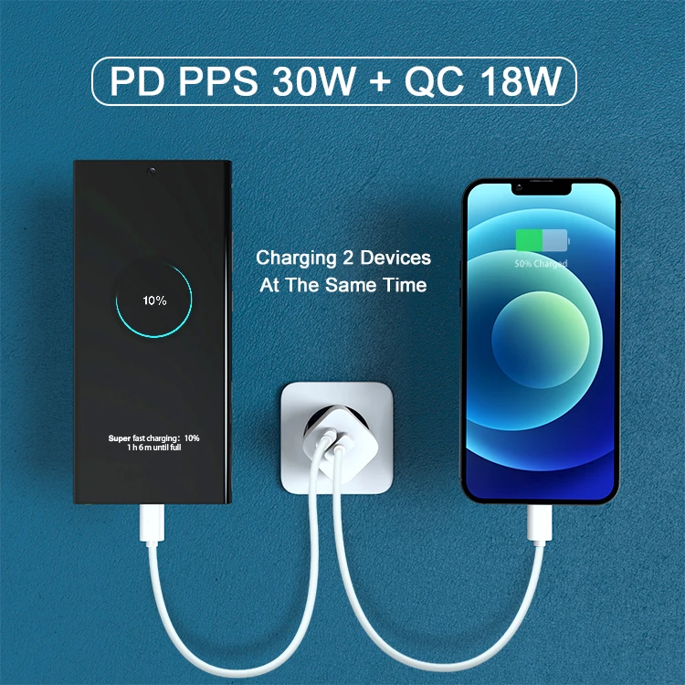 EU KR US UK Plug PD PPS QC3.0 GaN Tech 2 Port 30W Type C Fast Wall Charger For Samsung Phone Charger Adapter