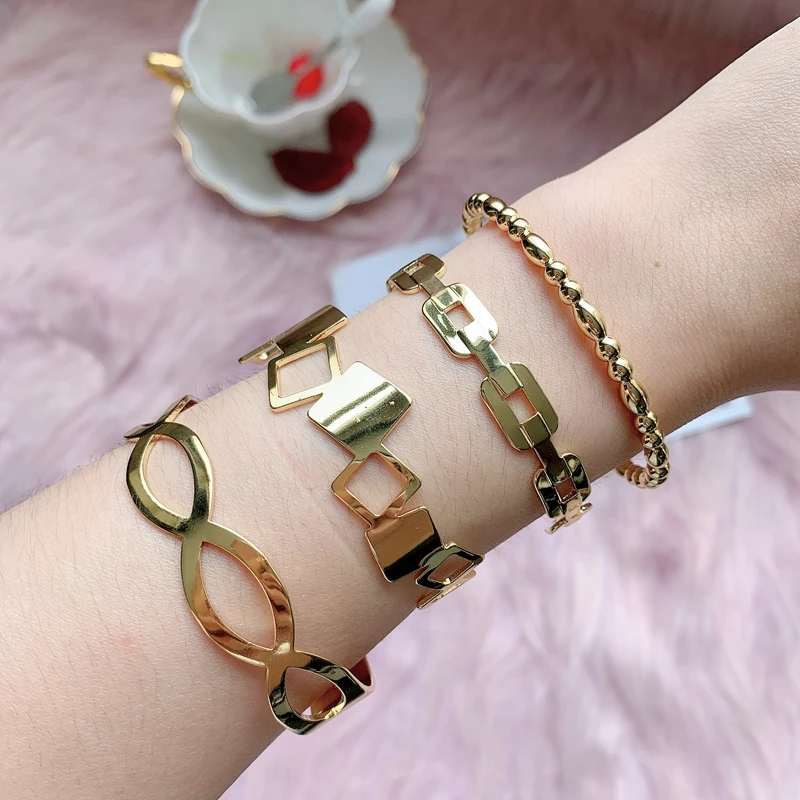 18k gold plated brass jewelry double charm bangle