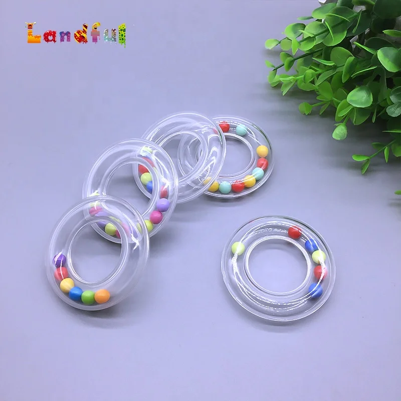 Baby Plastic Rattle Ring In Clear Colorful Beans Insert Craft Toy Rattle Ring Baby Plastic Rattle Toys